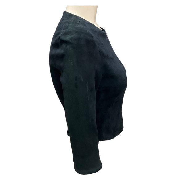 SUSAN BENDER NAVY CROPPED FULL ZIP SUEDE LEATHER JACKET - Picture 2 of 7